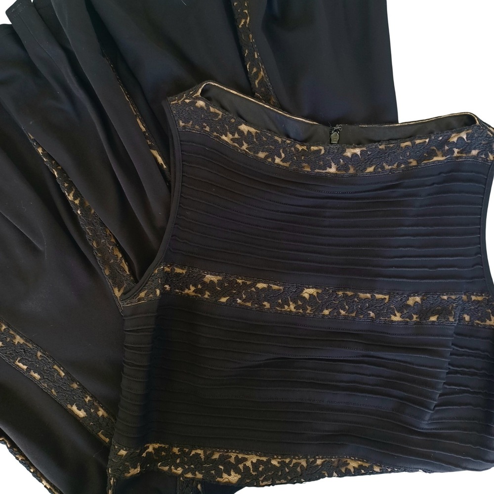 Tadashi Shoji‎ Black Lace Pintuck Fit and Flare Midi Dress Womens XL - Picture 9 of 14